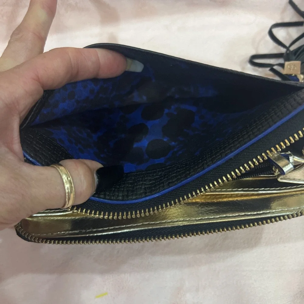 Stella &‎ Dot Black Leather Zip Around Organizational Clutch Wallet Tassel